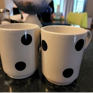 Two (2) Kate Spade Lenox White with black polka dots Mugs EUC
